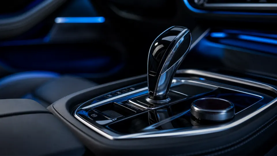Detalhe de câmbio automático em veículo premium